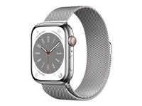 Apple Watch Series 8 (GPS + Cellular) - rostfritt stål i silver - smart klocka med milanesisk loop - silver - 32 GB MNKJ3FD/A