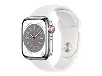 Apple Watch Series 8 (GPS + Cellular) - rostfritt stål i silver - smart klocka med sportband - vit - 32 GB MNJ53WB/A