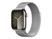 Apple Watch Series 9 (GPS + Cellular) - rostfritt stål i silver - smart klocka med milanesisk loop - silver - 64 GB MRJ43QP/A