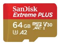 SanDisk Extreme PLUS - flash-minneskort - 64 GB - mikroSDXC UHS-I SDSQXBU-064G-GN6MA