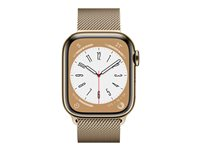 Apple Watch Series 8 (GPS + Cellular) - guld, rostfritt stål - smart klocka med milanesisk loop - guld - 32 GB MNJF3FD/A