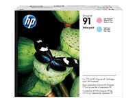 HP 91 Value Pack - 3-pack - ljus magenta, ljus cyan - original - DesignJet - skrivhuvud med rengöringskassett P2V37A