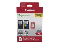 Canon PG-560XL/CL-561XL Photo Value Pack - 2-pack - Lång livslängd - svart, färg (cyan, magenta, gul) - original - blank - bläckpatron/papperssats 3712C008