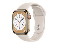 Apple Watch Series 8 (GPS + Cellular) - guld, rostfritt stål - smart klocka med sportband - starlight - 32 GB MNJC3KS/A