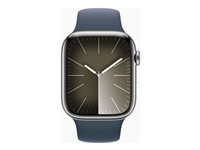 Apple Watch Series 9 (GPS + Cellular) - rostfritt stål i silver - smart klocka med sportband - stormbl¨ - 64 GB MRMP3QF/A