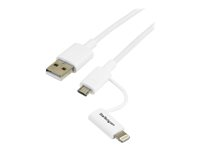 StarTech.com 1m (3ft) Apple Lightning or Micro USB to USB Cable for iPhone / iPod / iPad - White - Apple MFi Certified (LTUB1MWH) - laddnings-/datakabel - Lightning / USB - 1 m LTUB1MWH