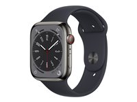 Apple Watch Series 8 (GPS + Cellular) - grafit rostfritt stål - smart klocka med sportband - midnatt - 32 GB MNKU3DH/A