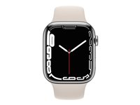 Apple Watch Series 7 (GPS + Cellular) - rostfritt stål i silver - smart klocka med sportband - starlight - 32 GB MKJV3B/A