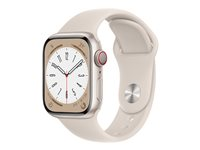 Apple Watch Series 8 (GPS + Cellular) - stjärnljusaluminium - smart klocka med sportband - starlight - 32 GB MNHY3DH/A