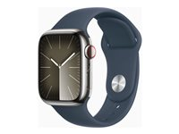 Apple Watch Series 9 (GPS + Cellular) - rostfritt stål i silver - smart klocka med sportband - stormbl¨ - 64 GB MRJ23DH/A