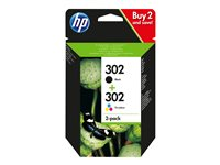 HP 302 - 2-pack - svart, färg (cyan, magenta, gul) - original - bläckpatron X4D37AE
