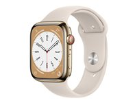 Apple Watch Series 8 (GPS + Cellular) - guld, rostfritt stål - smart klocka med sportband - starlight - 32 GB MNKM3FD/A