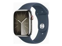 Apple Watch Series 9 (GPS + Cellular) - rostfritt stål i silver - smart klocka med sportband - stormbl¨ - 64 GB MRMN3KS/A