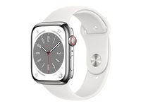 Apple Watch Series 8 (GPS + Cellular) - rostfritt stål i silver - smart klocka med sportband - vit - 32 GB MNKE3DH/A