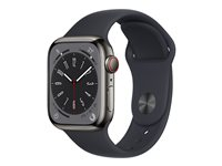 Apple Watch Series 8 (GPS + Cellular) - grafit rostfritt stål - smart klocka med sportband - midnatt - 32 GB MNJJ3DH/A