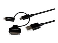 StarTech.com 1m 3 ft Black Apple 8-pin Lightning or 30-pin Dock Connector or Micro USB to USB Cable for iPhone iPod iPad - Charge & Sync (LTADUB1MB) - laddnings-/datakabel - 1 m LTADUB1MB