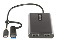 StarTech.com USB-C to Dual-HDMI Adapter, USB-C or A to 2x HDMI, 4K 60Hz, 100W PD Pass-Through, 1ft (30cm) Built-in Cable, External Video Graphics Adapter - USB to HDMI Multi-Monitor Converter for Laptop (109B-USBC-HDMI) - videokort - HDMI / USB - TAA-kompatibel - 30 cm 109B-USBC-HDMI