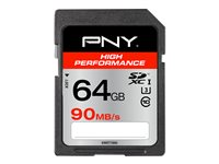 PNY High Performance - flash-minneskort - 64 GB - SDXC UHS-I SD64GHIGPER90-EF