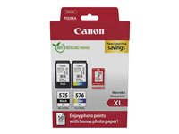 Canon PG-575XL/CL-576XL Photo Paper Value Pack - 2-pack - Lång livslängd - svart, färg (cyan, magenta, gul) - original - bläckpatron/papperssats 5437C006