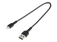 StarTech.com 30cm tålig, svart USB-A till Blixtkabel - Hård, tålig aramifiber USB typ A till Blixtladdare/synkron strömsladd - Apple MFi-certifierad iPad/iPhone 12 - Lightning-kabel - Lightning / USB - 30 cm RUSBLTMM30CMB