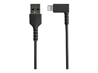 StarTech.com 2m tålig USB-A till Blixtkabel - svart 90° högervinkad, robust aramidfiber USB typ A till Blixtuppladdning/synkron sladd - Apple MFi-certifierad - iPhone - Lightning-kabel - Lightning / USB - 2 m RUSBLTMM2MBR