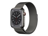 Apple Watch Series 8 (GPS + Cellular) - grafit rostfritt stål - smart klocka med milanesisk loop - grafit - 32 GB MNKX3DH/A