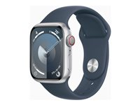 Apple Watch Series 9 (GPS + Cellular) - silveraluminium - smart klocka med sportband - stormbl¨ - 64 GB MRHW3DH/A