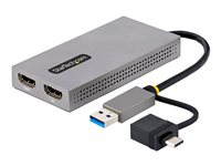 StarTech.com USB to Dual HDMI Adapter, USB A/C to 2x HDMI Monitors (1x 4K 30Hz, 1x 1080p), Integrated USB-A to C Dongle, 4in/11cm Cable, Windows & macOS - USB 3.0 to HDMI Multi-Monitor Display Adapter for Laptop (107B-USB-HDMI) - videokort - HDMI / USB 107B-USB-HDMI