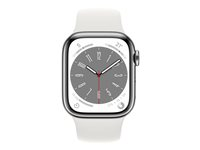 Apple Watch Series 8 (GPS + Cellular) - rostfritt stål i silver - smart klocka med sportband - vit - 32 GB MNJ53FD/A