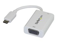StarTech.com USB C to VGA Adapter with Power Delivery, 1080p USB Type-C to VGA Monitor Video Converter with Charging, 60W PD Pass-Through, Thunderbolt 3 Compatible Projector Adapter, White - Digital to Analog (CDP2VGAUCPW) - extern videoadapter - vit CDP2VGAUCPW