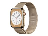 Apple Watch Series 8 (GPS + Cellular) - guld, rostfritt stål - smart klocka med milanesisk loop - guld - 32 GB MNKQ3DH/A