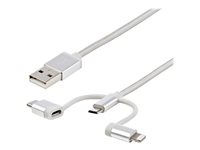 StarTech.com 1 m USB-multiladdningskabel - USB till Micro-USB eller USB-C eller Lightning för iPhone/ iPad/iPod/Android - Apple MFi-certifierad - 3 i 1 USB-laddare - Vävd - USB-kabel - 1 m LTCUB1MGR