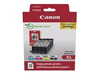 Canon CLI-581XL C/M/Y/BK Photo Value Pack - 4-pack - XL - svart, gul, cyan, magenta - original - bläckbehållare / papperspaket 2052C006