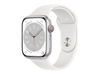 Apple Watch Series 8 (GPS + Cellular) - silveraluminium - smart klocka med sportband - vit - 32 GB MP4J3FD/A