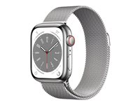 Apple Watch Series 8 (GPS + Cellular) - rostfritt stål i silver - smart klocka med milanesisk loop - silver - 32 GB MNJ83DH/A