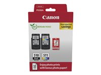 Canon PG-510/CL-511 Photo Paper Value Pack - 2-pack - svart, färg (cyan, magenta, gul) - original - bläckpatron/papperssats 2970B017