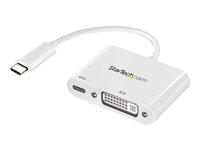StarTech.com USB C to DVI Adapter with Power Delivery, 1080p USB Type-C to DVI-D Single Link Video Display Converter with Charging, 60W PD Pass-Through, Thunderbolt 3 Compatible, White - USB-C Display Adapter (CDP2DVIUCPW) - extern videoadapter - Parade PS171 - vit CDP2DVIUCPW