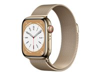 Apple Watch Series 8 (GPS + Cellular) - guld, rostfritt stål - smart klocka med milanesisk loop - guld - 32 GB MNJF3DH/A