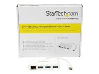 StarTech.com USB-C-hubb med 3 portar och Gigabit Ethernet - USB-C till 3x USB-A - USB 3.0-hubb - vit - hubb - 3 portar HB30C3A1GEA