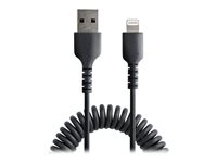 StarTech.com 1 m USB till Lightning-kabel, MFi-certifierad, iPhone-spiralladdarkabel, svart, TPE-mantel med slitstark aramidfiber, kraftig Lightning-spiralkabel - Lightning-kabel - Lightning / USB - 1 m RUSB2ALT1MBC