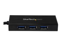 StarTech.com Bärbar USB 3.0-hubb med 3 portar plus Gigabit Ethernet - aluminium med inbyggd kabel - hubb - 3 portar ST3300GU3B