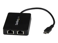 StarTech.com USB-C till dubbel Gigabit Ethernet-adapter med USB-port (Type-A) - nätverksadapter - USB-C - Gigabit Ethernet x 2 + USB 3.0 US1GC301AU2R