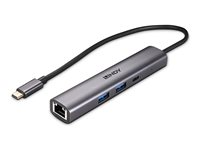 Lindy - nätverks-/USB-adapter - USB-C 3.2 Gen 2 - Gigabit Ethernet x 1 + USB 3.2 Gen 2 x 2 + USB-C 3.2 Gen 2 x 1 43385