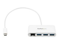 StarTech.com USB-C-hubb med 3 portar och Gigabit Ethernet - USB-C till 3x USB-A - USB 3.0-hubb - vit - hubb - 3 portar HB30C3A1GEA